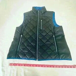 Lands End PrimaLOFT vest, L, black with royal blue liner& trim, zippers up.